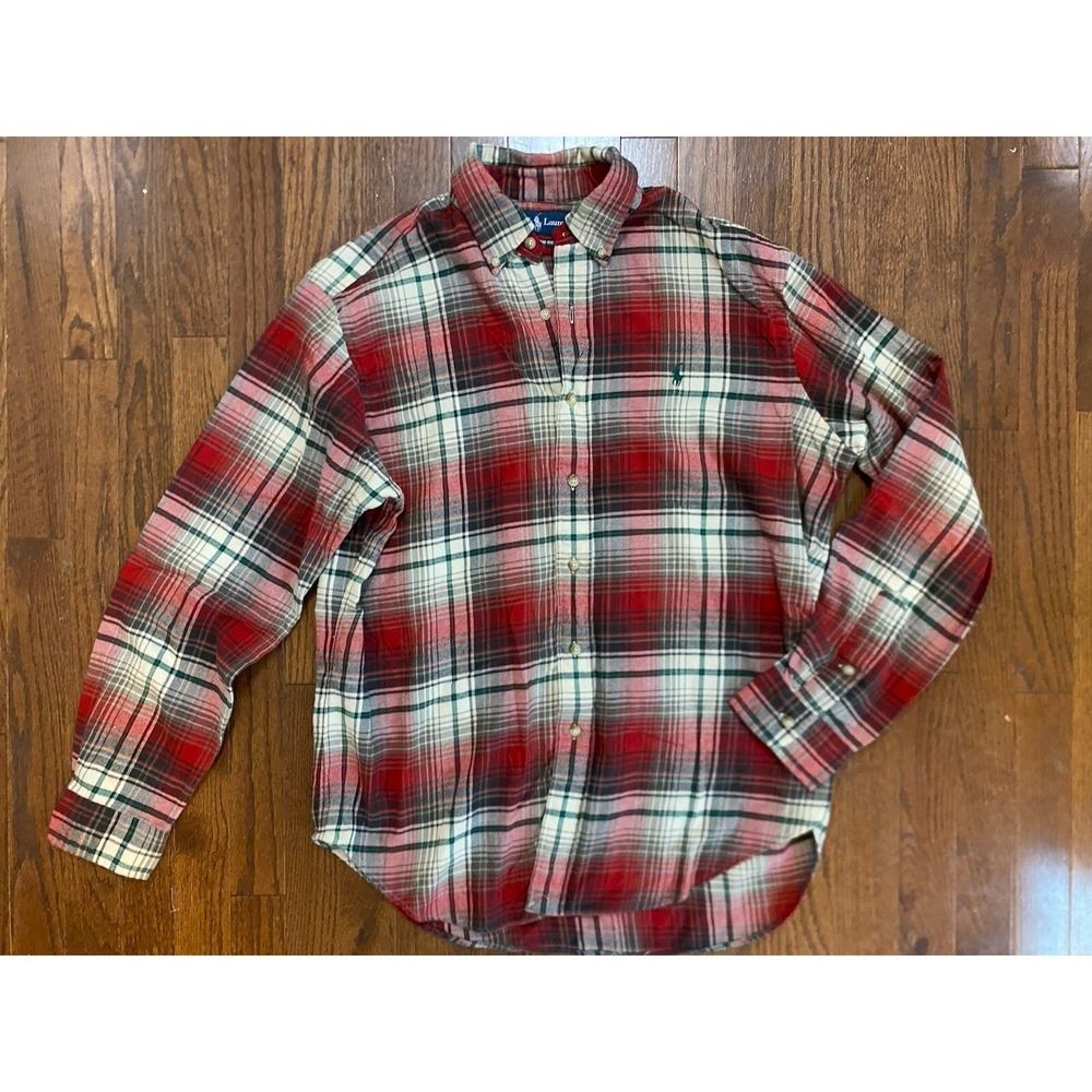 VTG Ralph Lauren Men's  Classic Fit Cotton Flannel Button Down Shirt L Christmas